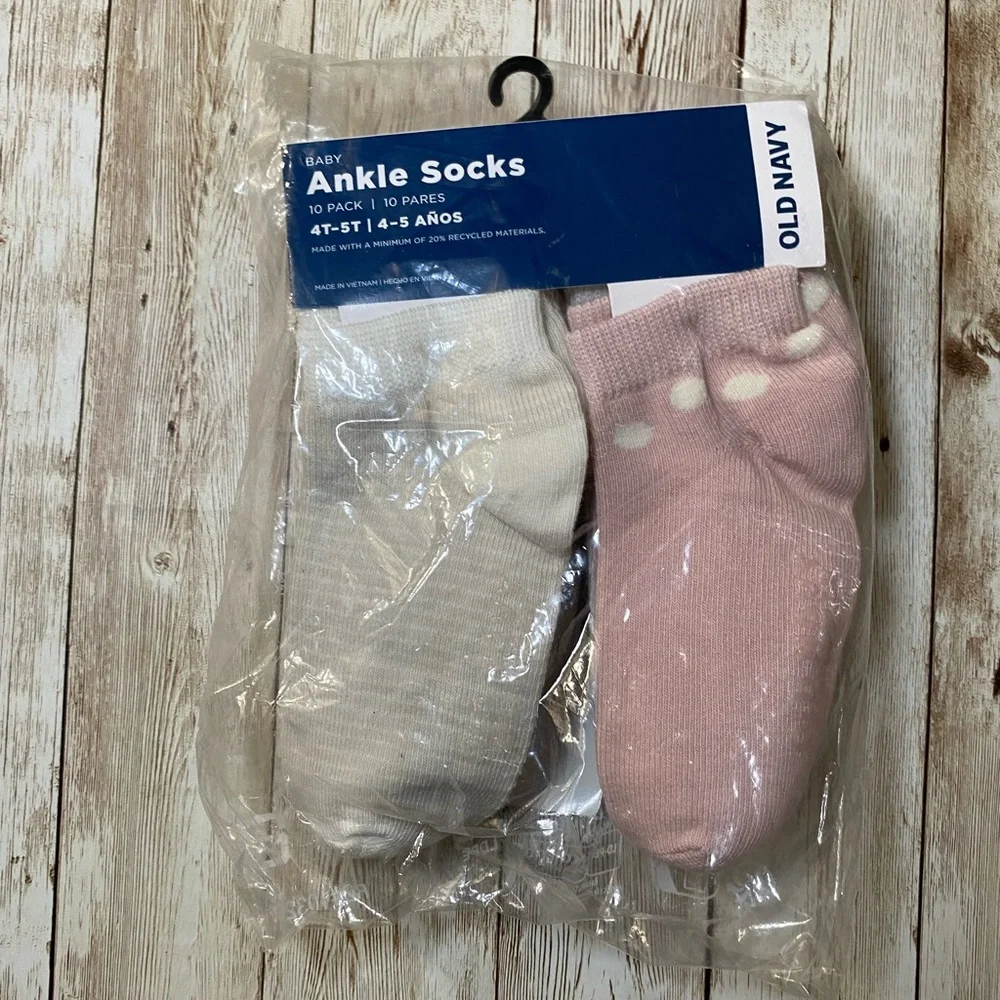 🆕 10-Pack Old Navy Toddler Girls Unisex Ankle Socks 4T/5T Pink